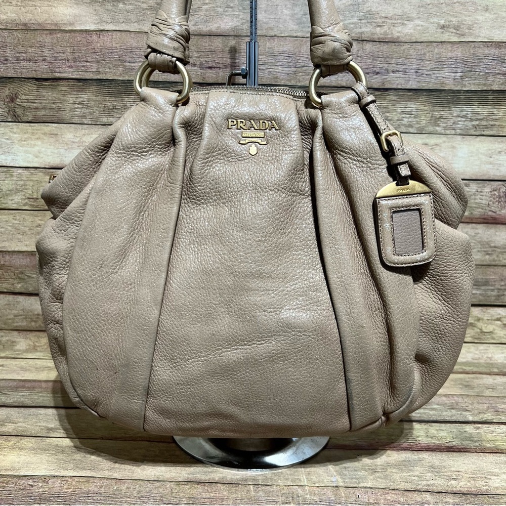 Prada Beige Leather Zip Hobo Bag - Picture 2 of 12